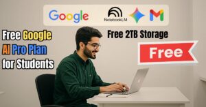 Boy with Google free AI plan caption