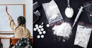 Student and picture of drugs