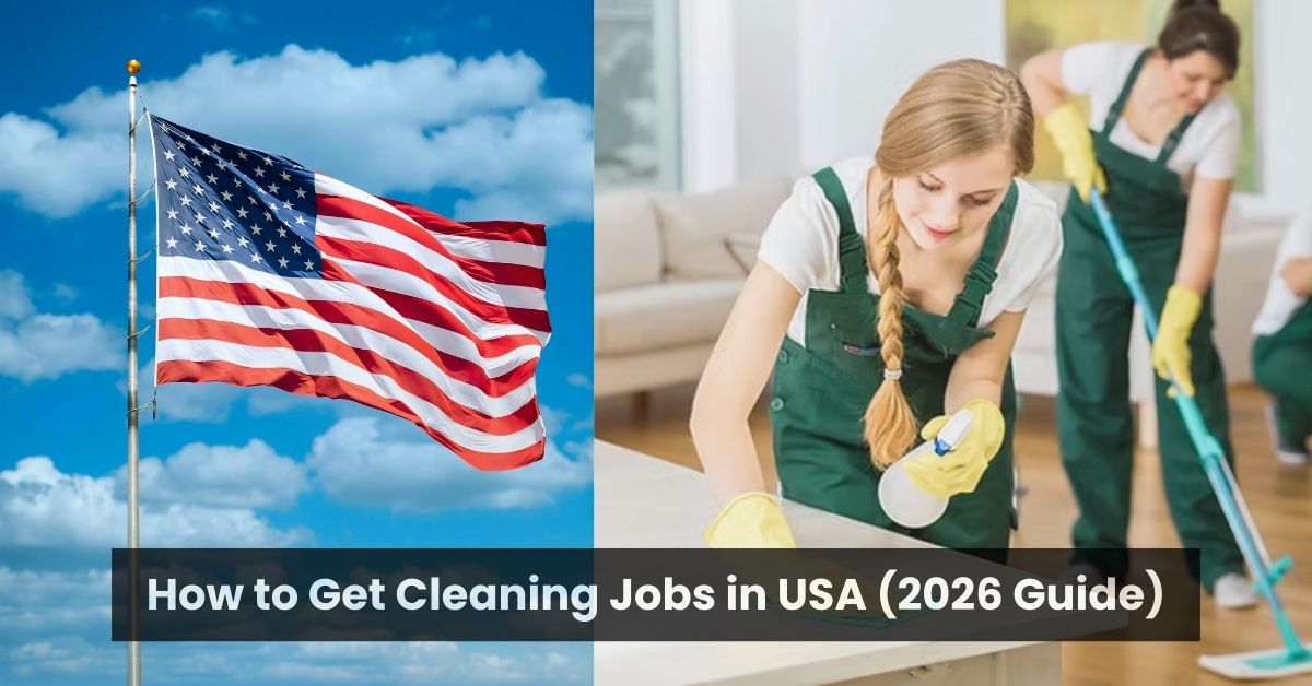 Professional cleaners cleaning a home alongside US flag for cleaning jobs in USA